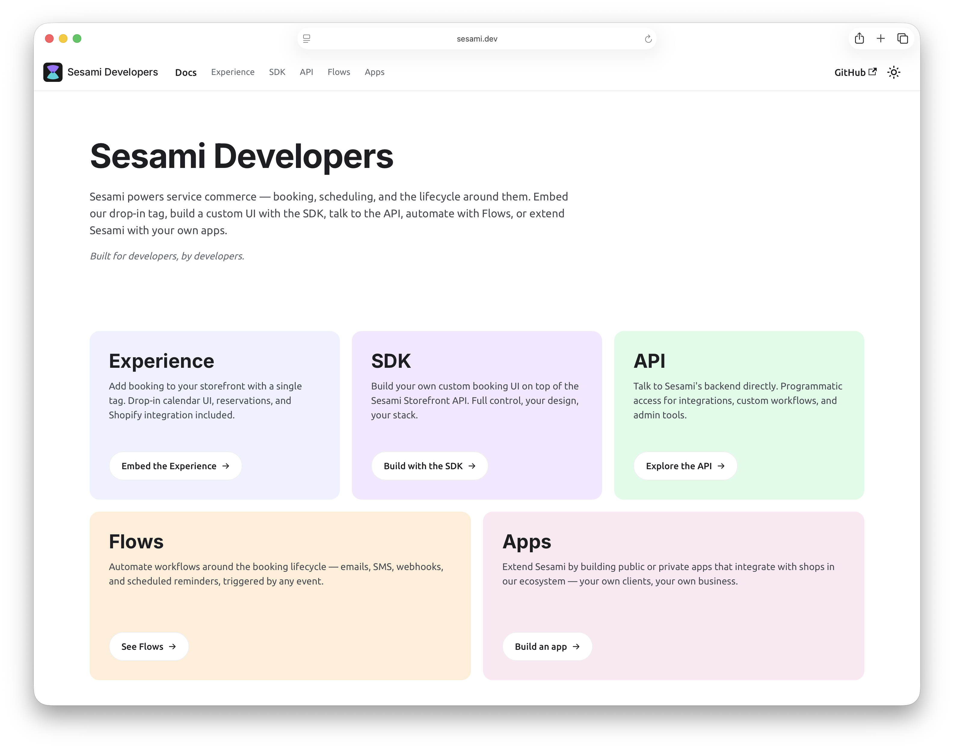 Sesami Developers — refreshed homepage